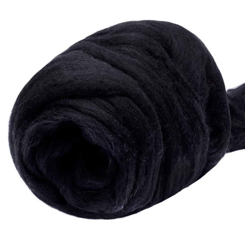 JUPEAN 3.53oz Wool Roving, Wool Felting Supplies, Pure Wools, Chunky Yarn, Spinning Wool Roving for Needle Felting Wet Felting DIY Hand Spinning (Black) - Image 1