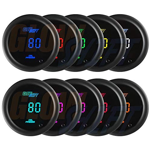 GLOWSHIFT مجموعة مقياس ضغط الزيت الرقمي GlowShift 10 لون 145 PSI - تشمل مستشعر إلكتروني 1/8-27 NPT والأسلاك - شاشة LED متعددة الألوان - عدسة ملونة - للسيارة والشاحنة - 2-1/16" (52mm) - Image 4