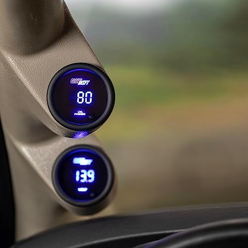 GLOWSHIFT مجموعة مقياس ضغط الزيت الرقمي GlowShift 10 لون 145 PSI - تشمل مستشعر إلكتروني 1/8-27 NPT والأسلاك - شاشة LED متعددة الألوان - عدسة ملونة - للسيارة والشاحنة - 2-1/16" (52mm) - Image 3