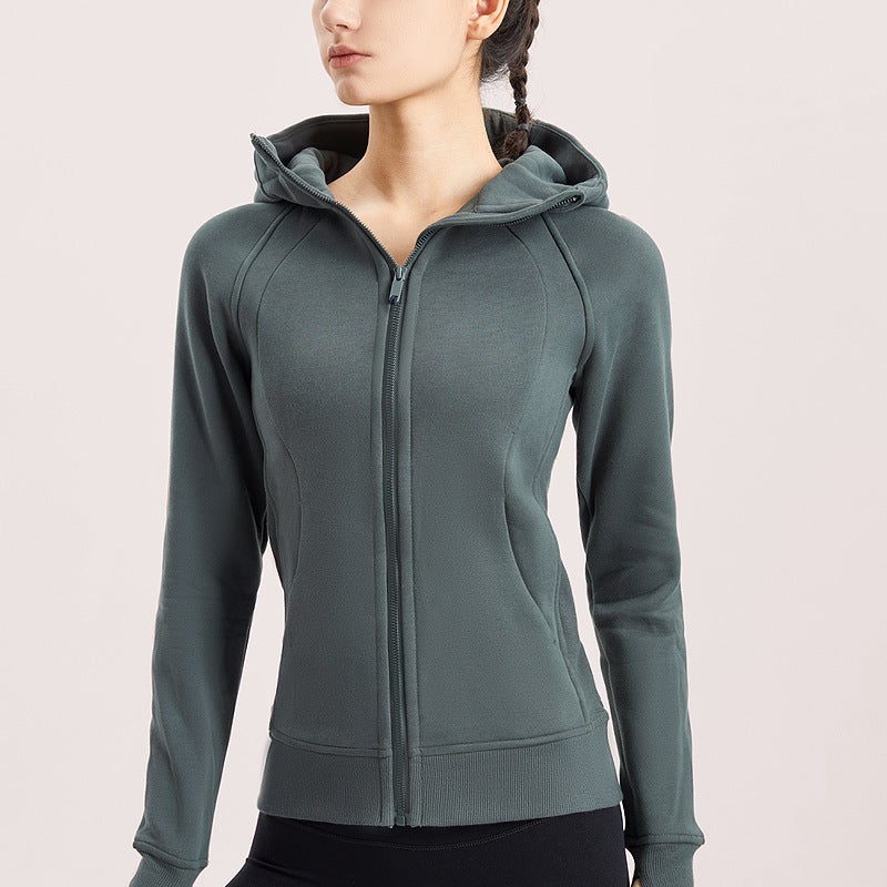 Generic New Autumn Winter Yoga Jacket Womens Breathable Antimicrobial Fitness Hoodie Wt20 moss green (oil blue) 