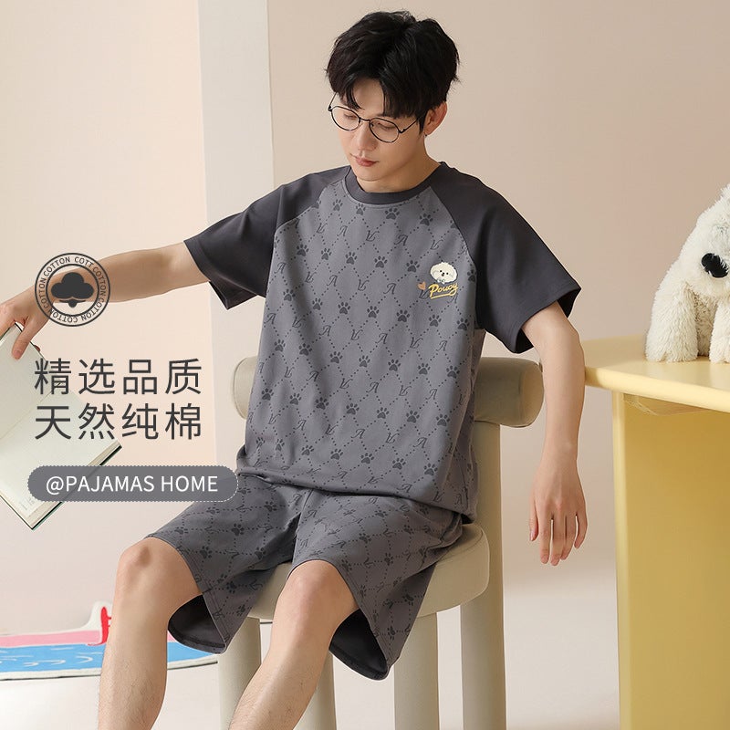 Men'S Pajamas Summer Men'S Pure Cotton Summer Short-Sleeved Boys Campus Suit Home Clothes Summer - Image 1