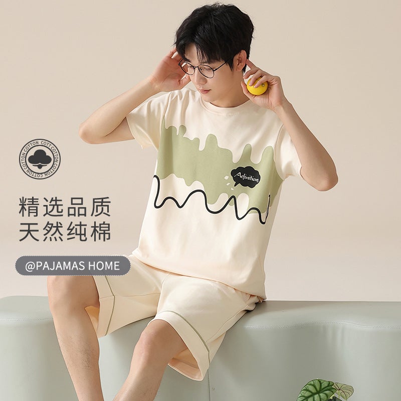 Men'S Pajamas Summer Men'S Pure Cotton Summer Short-Sleeved Boys Campus Suit Home Clothes Summer - Image 2