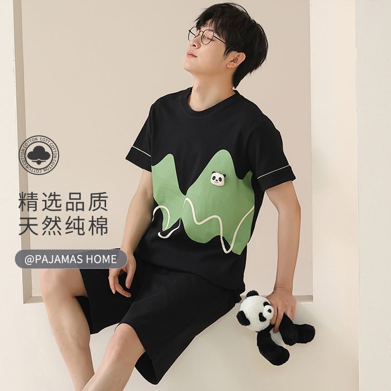 Men'S Pajamas Summer Men'S Pure Cotton Summer Short-Sleeved Boys Campus Suit Home Clothes Summer - Image 5