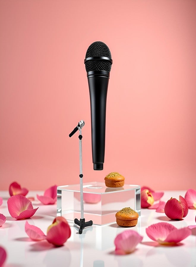 Tnyvm Black Dollhouse Decoration Accessories, 1:12 Dollhouse Miniature Scene Model Microphone with Stand Play Toy, Decortion, Dollhouse Furniture, Doll's Microphone (90 x 18 mm) - Image 4