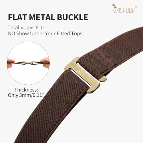 JASGOOD No Show Women Stretch Belt Invisible Elastic Web Strap Belt with Flat Buckle for Jeans Pants Dresses - Image 4