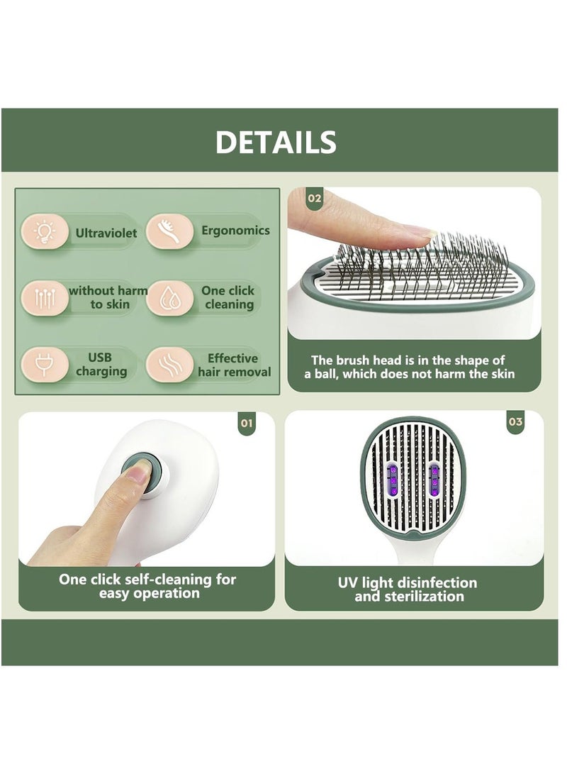 الأزرق جي دبليو Cat Brush With Release Button And UV Light, Dog For Shedding, Pet Grooming Self Cleaning Slicker Indoor Cats, Comb Long Haired Short Dogs, Dark Green - Image 5