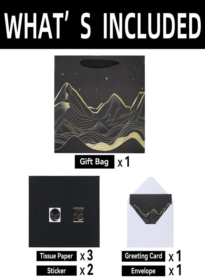Qirrmiy 13'' Large Gift Bag Set with Handles, Greeting Card, Tissue Papers and Stickers for Men Boys Kids Teens for Birthdays, Weddings, Anniversaries, Mountain Design, 1 Pcs - Image 3