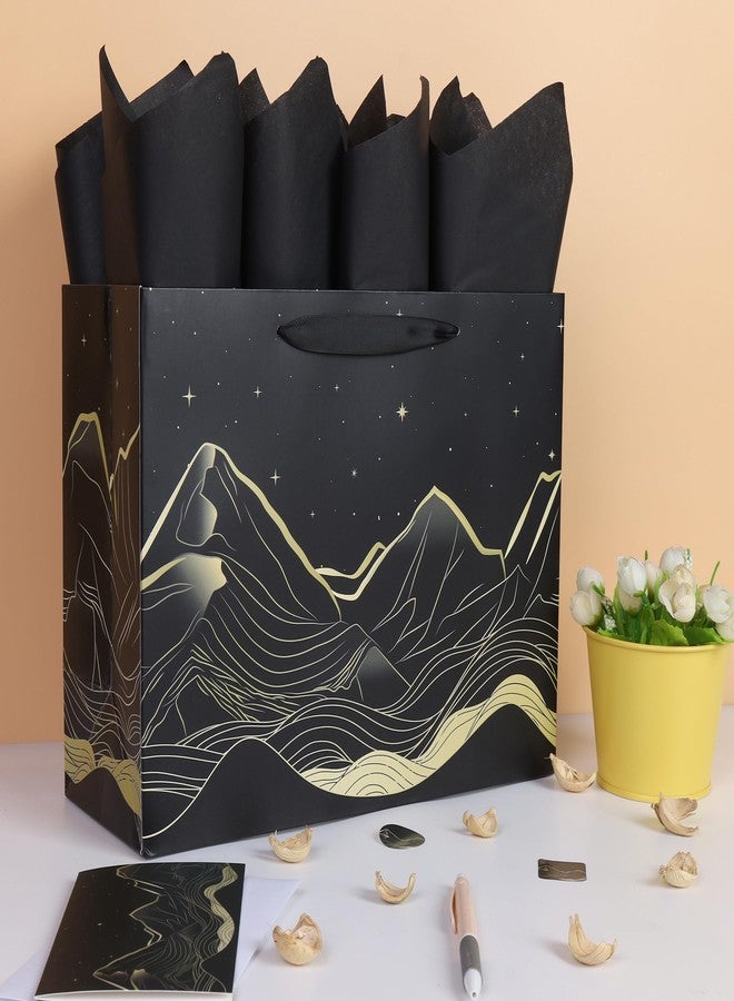 Qirrmiy 13'' Large Gift Bag Set with Handles, Greeting Card, Tissue Papers and Stickers for Men Boys Kids Teens for Birthdays, Weddings, Anniversaries, Mountain Design, 1 Pcs - Image 5