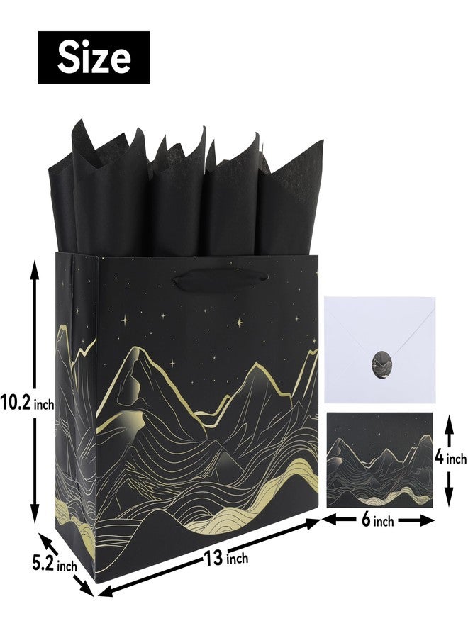 Qirrmiy 13'' Large Gift Bag Set with Handles, Greeting Card, Tissue Papers and Stickers for Men Boys Kids Teens for Birthdays, Weddings, Anniversaries, Mountain Design, 1 Pcs - Image 2
