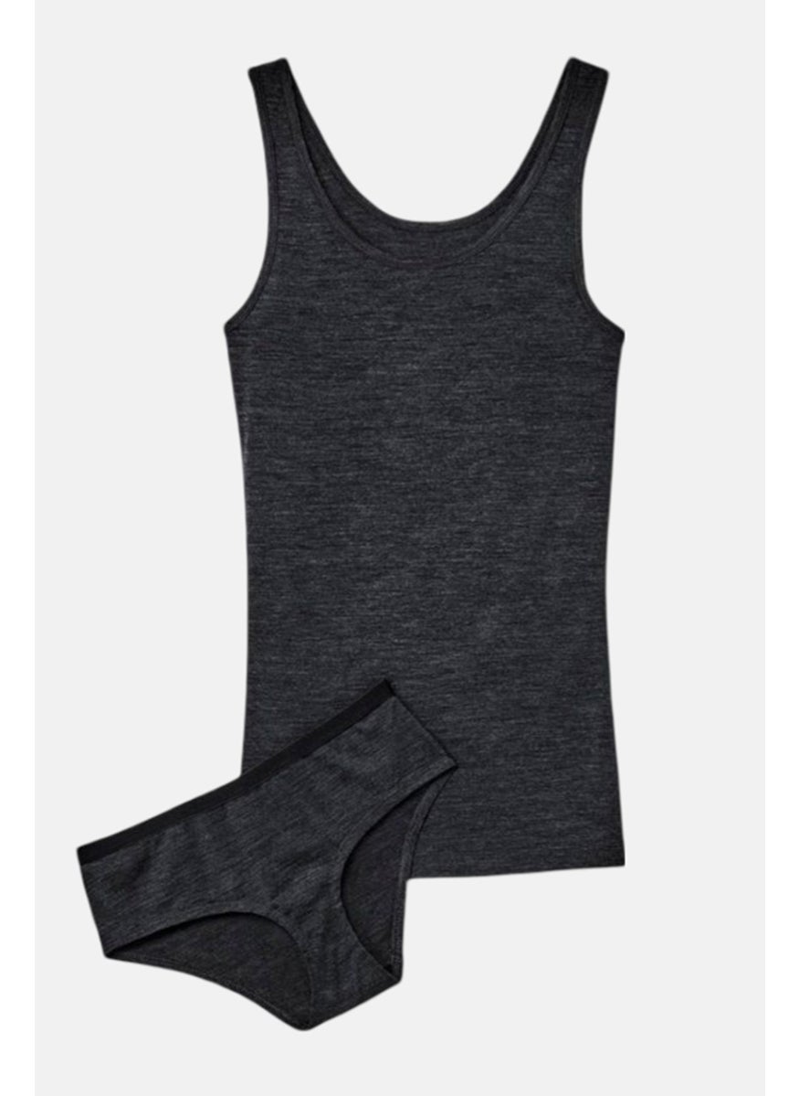 Tchibo - Women 2 Pieces Round Neck Sleeveless Heather Tops and Panty Set, Black - Image 1