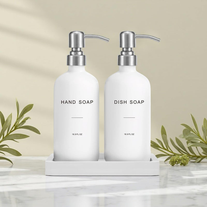 Prus Waso White Soap Dispenser for Kitchen Sink, Dish and Hand Soap Dispenser with Silver Stainless Steel Pump, Perfect for Kitchen Decor and Accessories. (Silver & White) - Image 5