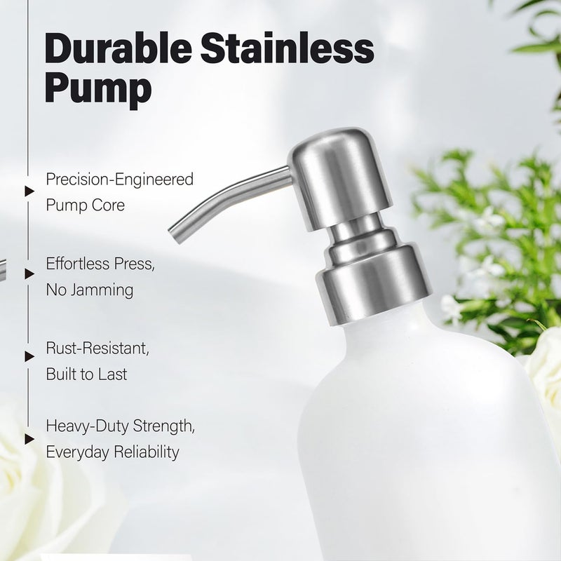 Prus Waso White Soap Dispenser for Kitchen Sink, Dish and Hand Soap Dispenser with Silver Stainless Steel Pump, Perfect for Kitchen Decor and Accessories. (Silver & White) - Image 3