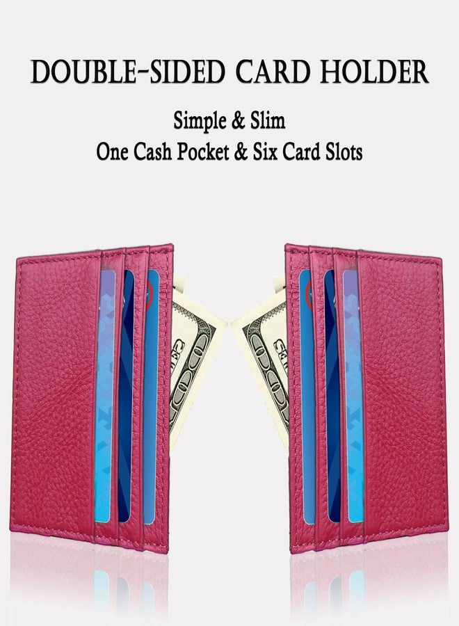 WOXVM Credit Card Holder Wallet RFID Blocking Slim Credit Card Cases Holder Premium Leather Minimalist Front Pocket Small Wallet with 6 Card Slots and 1 Pockets for Men Women (Rose Red) - Image 4