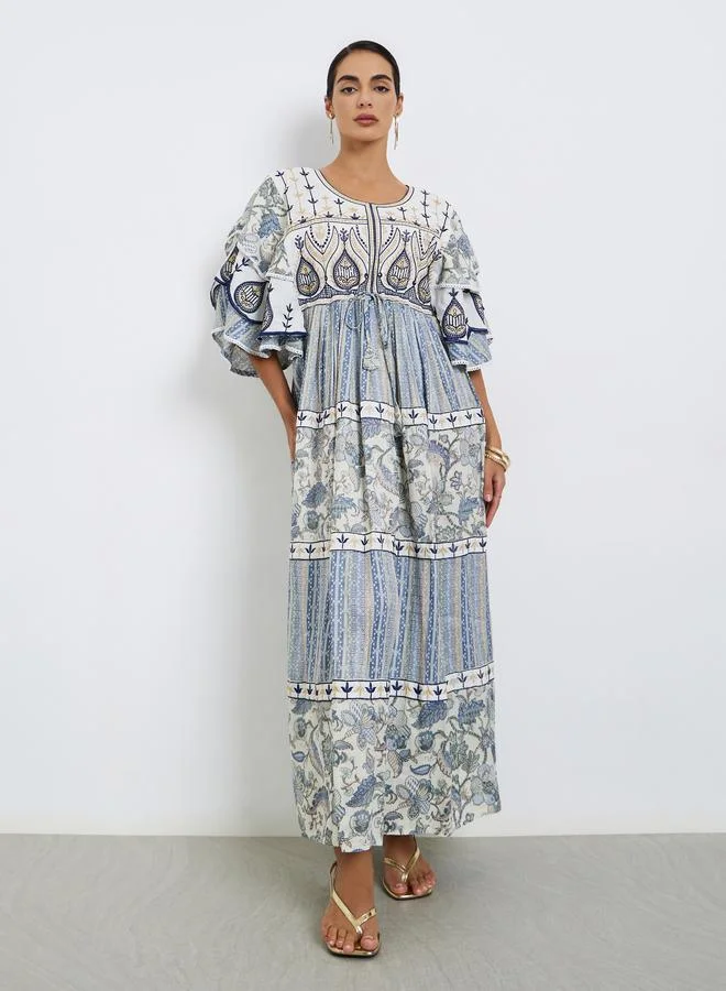 Maxim Creation Embroidered A-Line Jellabiya with Drawstring