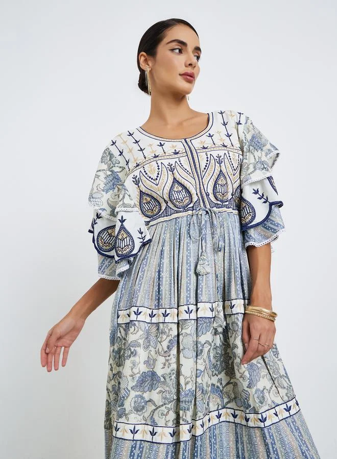 Maxim Creation Embroidered A-Line Jellabiya with Drawstring