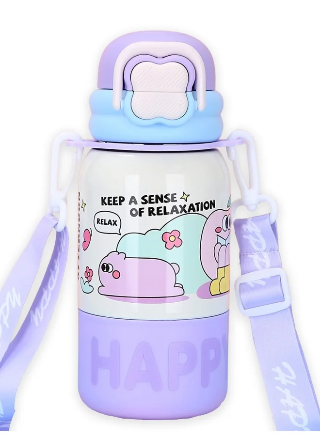 LITTLE SURPRISE BOX Little Surprise Box, Purple Happy Cartoon Stainless Steel kids Water Bottle, 500ml