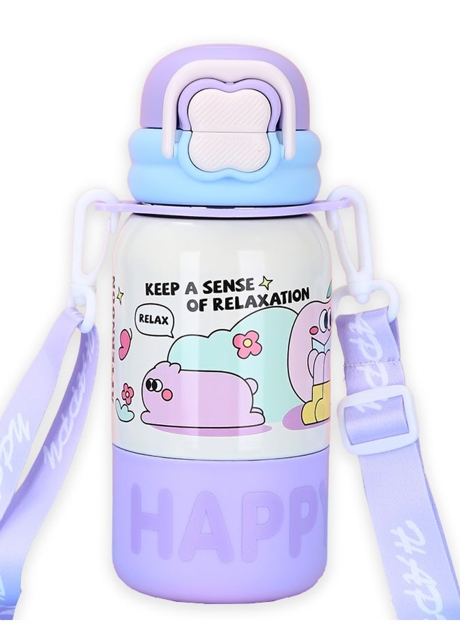 LITTLE SURPRISE BOX Little Surprise Box, Purple Happy Cartoon Stainless Steel kids Water Bottle, 500ml - Image 1