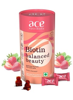Ace Nutrimony Biotin Gummies For Hair Skin And Nails With Clinically Proven Ingredient Keranat, Supplement for Hair Growth & Hair Fall Control - 60 Gummy Bear  - Image 1