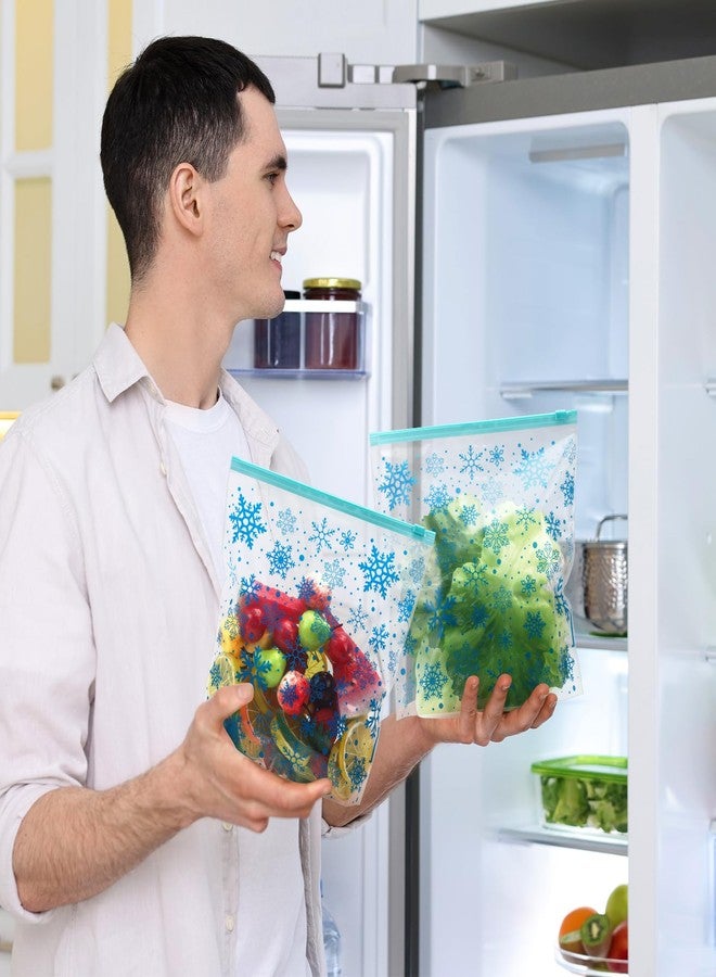 TaoBary أكياس تخزين الطعام المجمدة مع سحاب 50 عد من TaoBary لعيد الميلاد 9" بتصميم رقاقات الثلج الشفاف القابل لإعادة الاستخدام، مقاومة للتسرب، سميكة من PE لتخزين اللحوم المتبلة (شفاف وأزرق، تصميم كلاسيكي) - Image 3