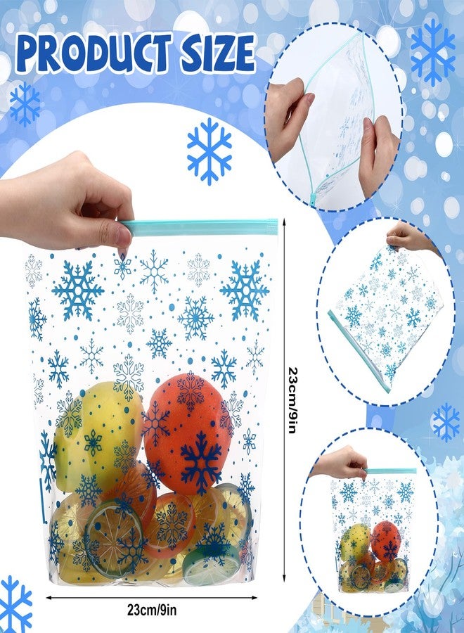 TaoBary أكياس تخزين الطعام المجمدة مع سحاب 50 عد من TaoBary لعيد الميلاد 9" بتصميم رقاقات الثلج الشفاف القابل لإعادة الاستخدام، مقاومة للتسرب، سميكة من PE لتخزين اللحوم المتبلة (شفاف وأزرق، تصميم كلاسيكي) - Image 2