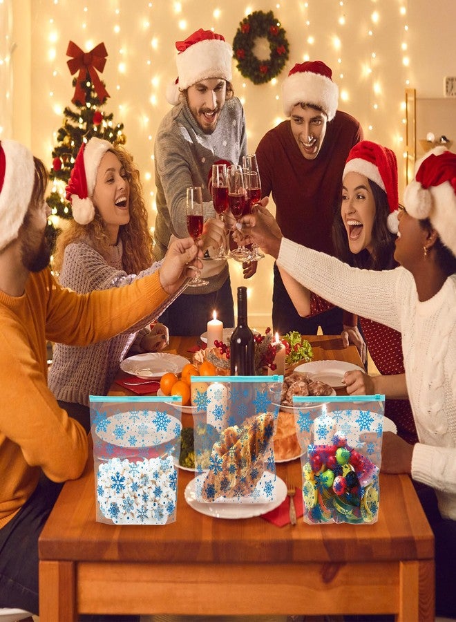 TaoBary أكياس تخزين الطعام المجمدة مع سحاب 50 عد من TaoBary لعيد الميلاد 9" بتصميم رقاقات الثلج الشفاف القابل لإعادة الاستخدام، مقاومة للتسرب، سميكة من PE لتخزين اللحوم المتبلة (شفاف وأزرق، تصميم كلاسيكي) - Image 4