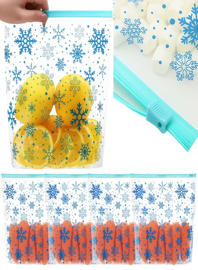 TaoBary أكياس تخزين الطعام المجمدة مع سحاب 50 عد من TaoBary لعيد الميلاد 9" بتصميم رقاقات الثلج الشفاف القابل لإعادة الاستخدام، مقاومة للتسرب، سميكة من PE لتخزين اللحوم المتبلة (شفاف وأزرق، تصميم كلاسيكي) - Image 1