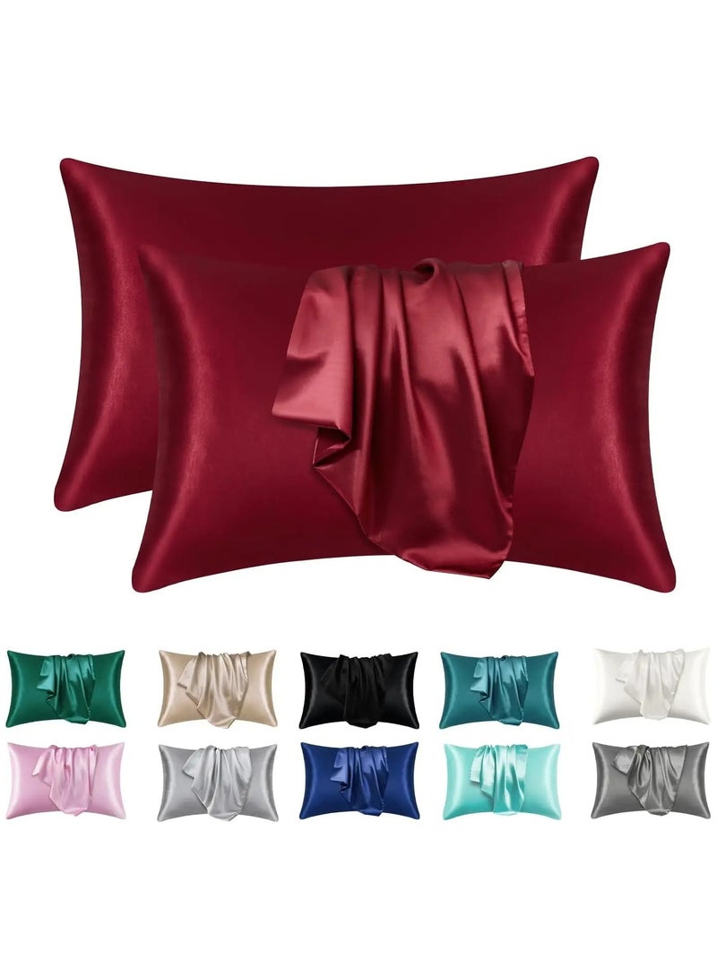 ارواق طقم من 2 غطاء وسادة من الحرير الساتان للشعر والبشرة، أغطية وسائد مرجانية، مقاس قياسي، مجموعة من أغطية الوسائد فائقة النعومة - Image 1