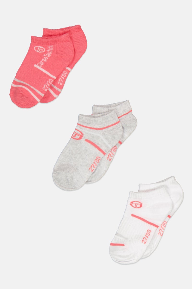 Sergio Tacchini Kids Girl 3 Pair Brand Logo Ankle Socks, Multicolor - Image 1