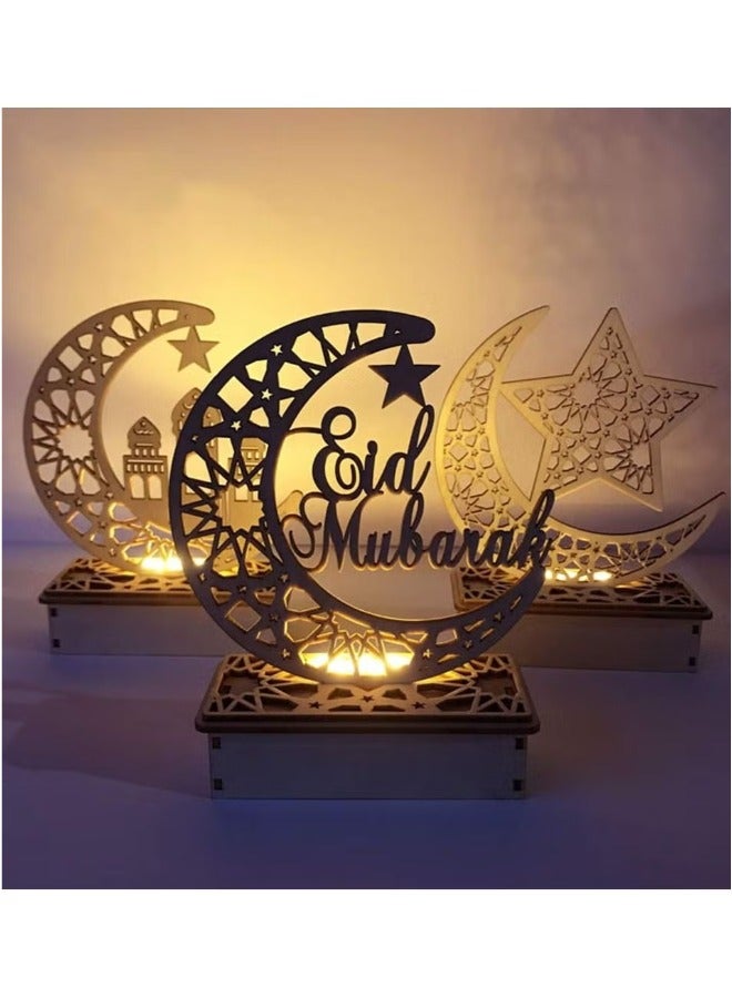 عيد الحرف ضوء الليل ، رمضان مبارك مصباح الزينة ، 3 د اليدوية خشبية القمر ستار أضواء ليد ديكور ، عيد الحلي هدية للمسلمين ، الإسلامية جدار الجدول ديكور ، رمضان هدية - Image 2