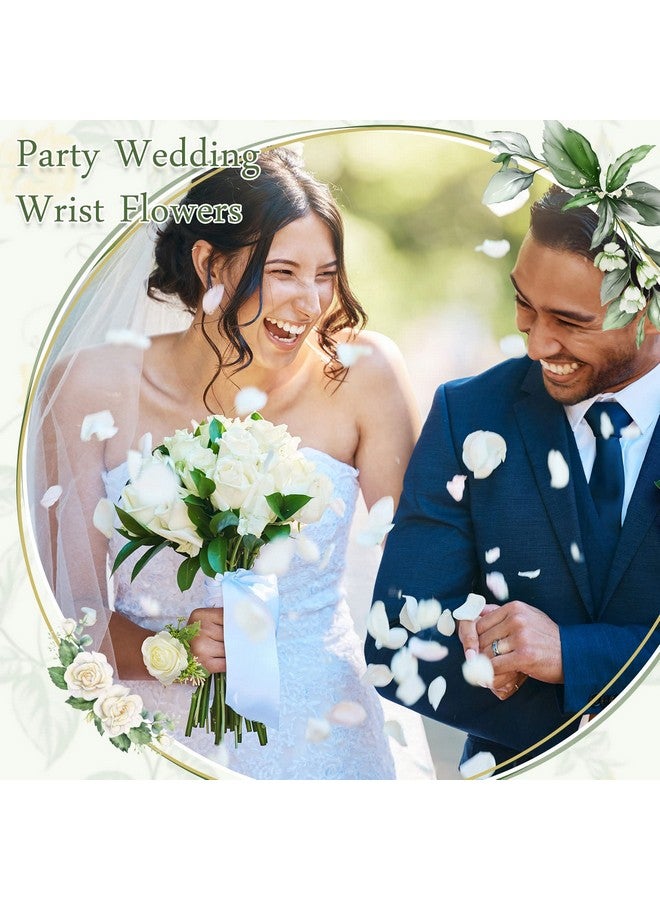 Sherr 24 Pcs Wedding Rose Wrist Corsage Wristlet Band For Bridal Bridesmaid Women Flowers Bracelets Decor Wedding Artificial Flowers For Party Prom Wedding Homecoming(White)  - Image 4