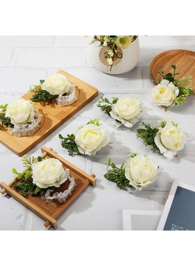 Sherr 24 Pcs Wedding Rose Wrist Corsage Wristlet Band For Bridal Bridesmaid Women Flowers Bracelets Decor Wedding Artificial Flowers For Party Prom Wedding Homecoming(White)  - Image 5