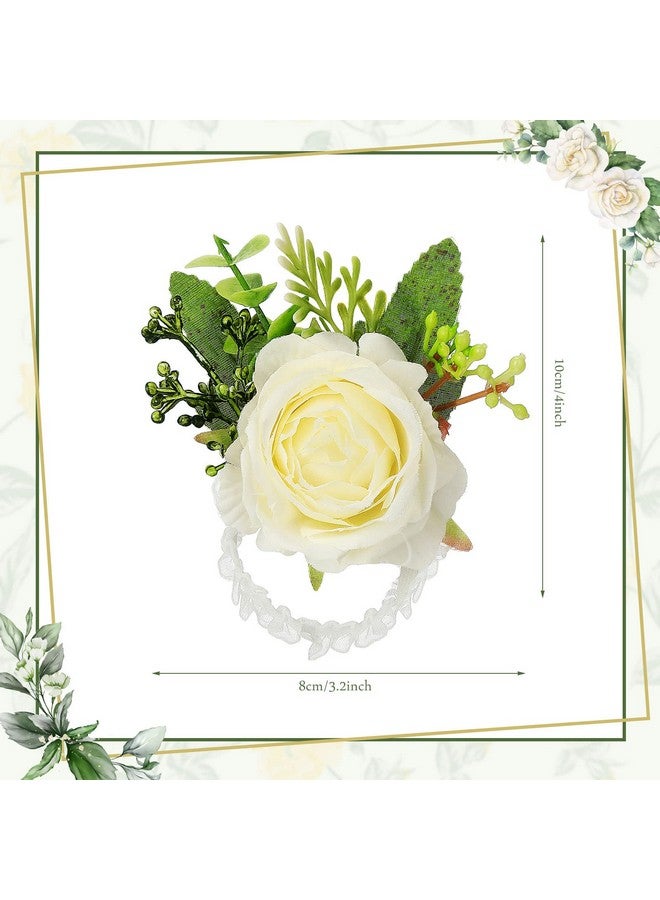 Sherr 24 Pcs Wedding Rose Wrist Corsage Wristlet Band For Bridal Bridesmaid Women Flowers Bracelets Decor Wedding Artificial Flowers For Party Prom Wedding Homecoming(White)  - Image 2