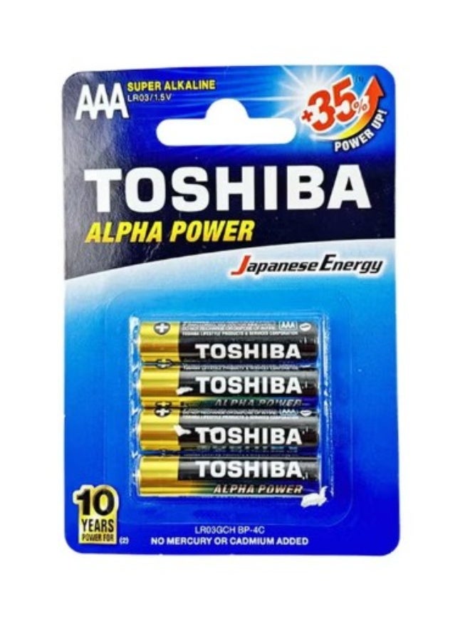 Toshiba Alpha Power Super Alkaline AAA 1.5V Battery +35% Power Up Energy- Pack of 4pcs - Image 2