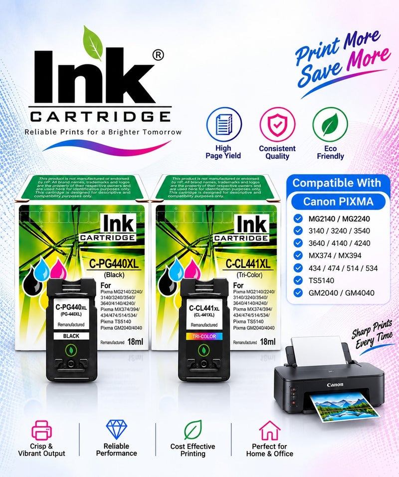 INK Canon Compatible PG-440XL CL-441XL PG 440XL 440 XL 441XL 441 PG440 Remanufactured Ink Cartridge for Canon PIXMA MG3540 - Image 1