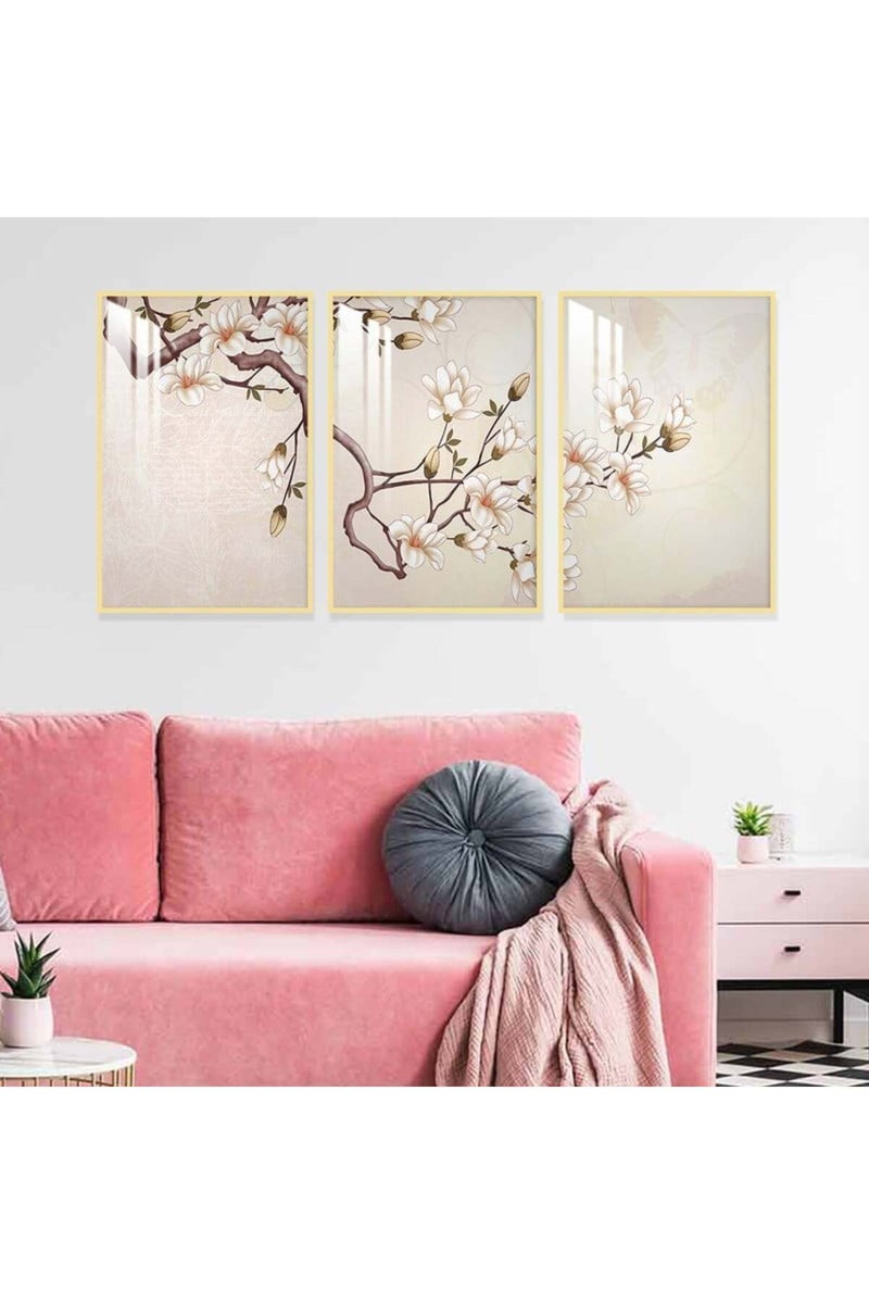 Marktna Three wooden wall painting with a frame and a clear acrylic layer - Image 1