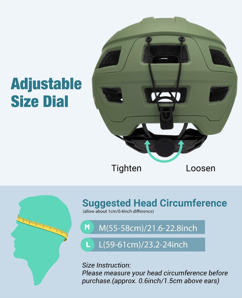 Favoto Adult Mountain Bike Helmet for Men & Women, Magnetic Buckle MTB Helmet with Removable Visor, Lightweight for Commuting & Off-Road Cycling, Dark Green - Image 5