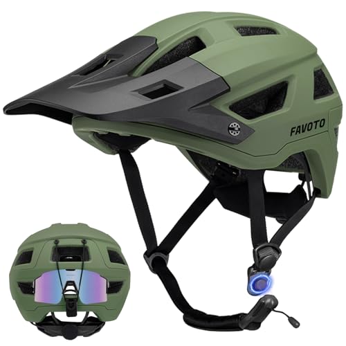 Favoto Adult Mountain Bike Helmet for Men & Women, Magnetic Buckle MTB Helmet with Removable Visor, Lightweight for Commuting & Off-Road Cycling, Dark Green - Image 1