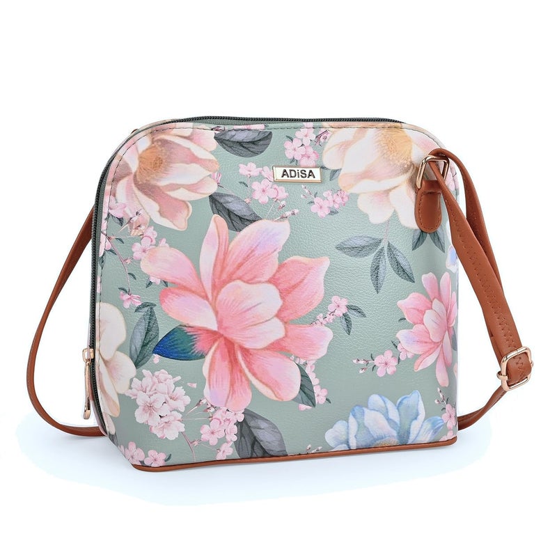 ADISA Women Girls Floral Print Faux Leather Sling Bag Crossbody - Image 1