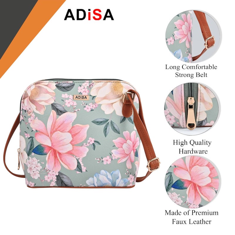 ADISA Women Girls Floral Print Faux Leather Sling Bag Crossbody - Image 3