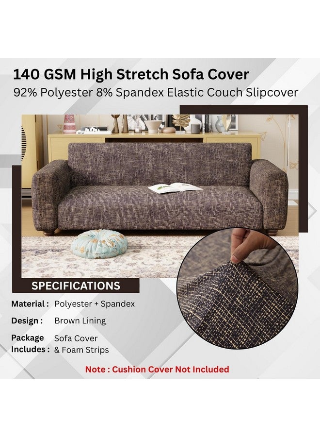 Lukzer غطاء أريكة عالمي بتصميم خط بني لعدد 4 مقاعد | غطاء أريكة مضاد للانزلاق قابل للغسل مغطى بالكامل بزاوية 360° | غطاء من البوليستر + سباندكس بوزن 140 جرام لكل متر مربع (230-300 سم/SC-024-04) - Image 5