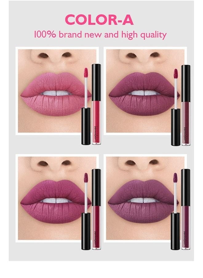 4PCS Matte Liquid Lipstick Makeup Set, Long-Lasting Wear Non-Stick Cup Not Fade Matte Liquid Waterproof Lip Gloss