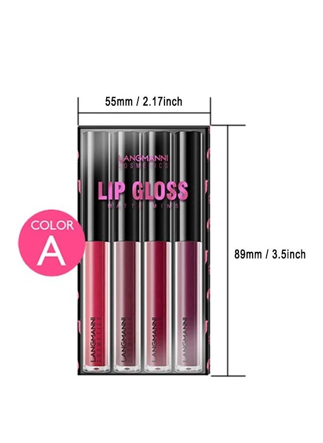 4PCS Matte Liquid Lipstick Makeup Set, Long-Lasting Wear Non-Stick Cup Not Fade Matte Liquid Waterproof Lip Gloss