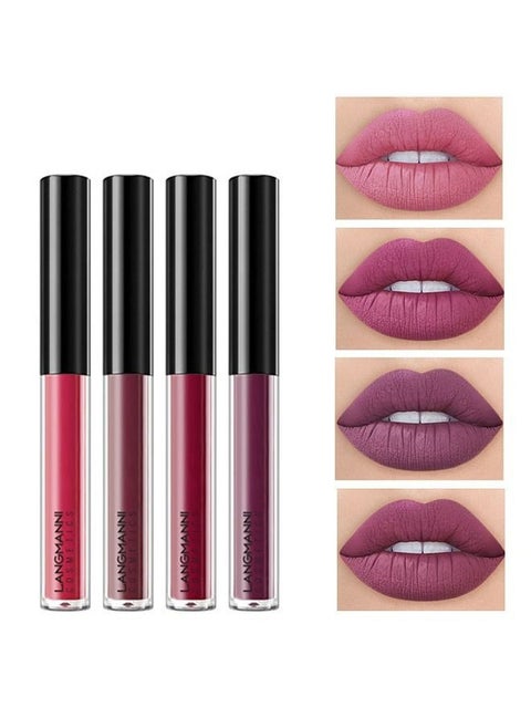 4PCS Matte Liquid Lipstick Makeup Set, Long-Lasting Wear Non-Stick Cup Not Fade Matte Liquid Waterproof Lip Gloss