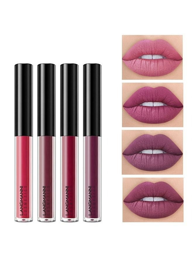 4PCS Matte Liquid Lipstick Makeup Set, Long-Lasting Wear Non-Stick Cup Not Fade Matte Liquid Waterproof Lip Gloss