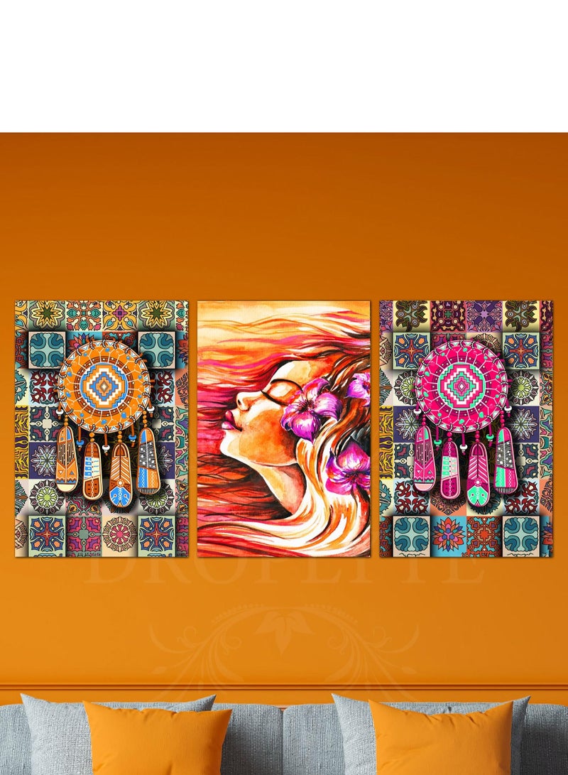 Droplyte 3 Piece Abstract Woman Painting Artwork Decorative Wall Art Wall Decor Card Board MDF Home Decor 120CM x 60CM  - Image 1