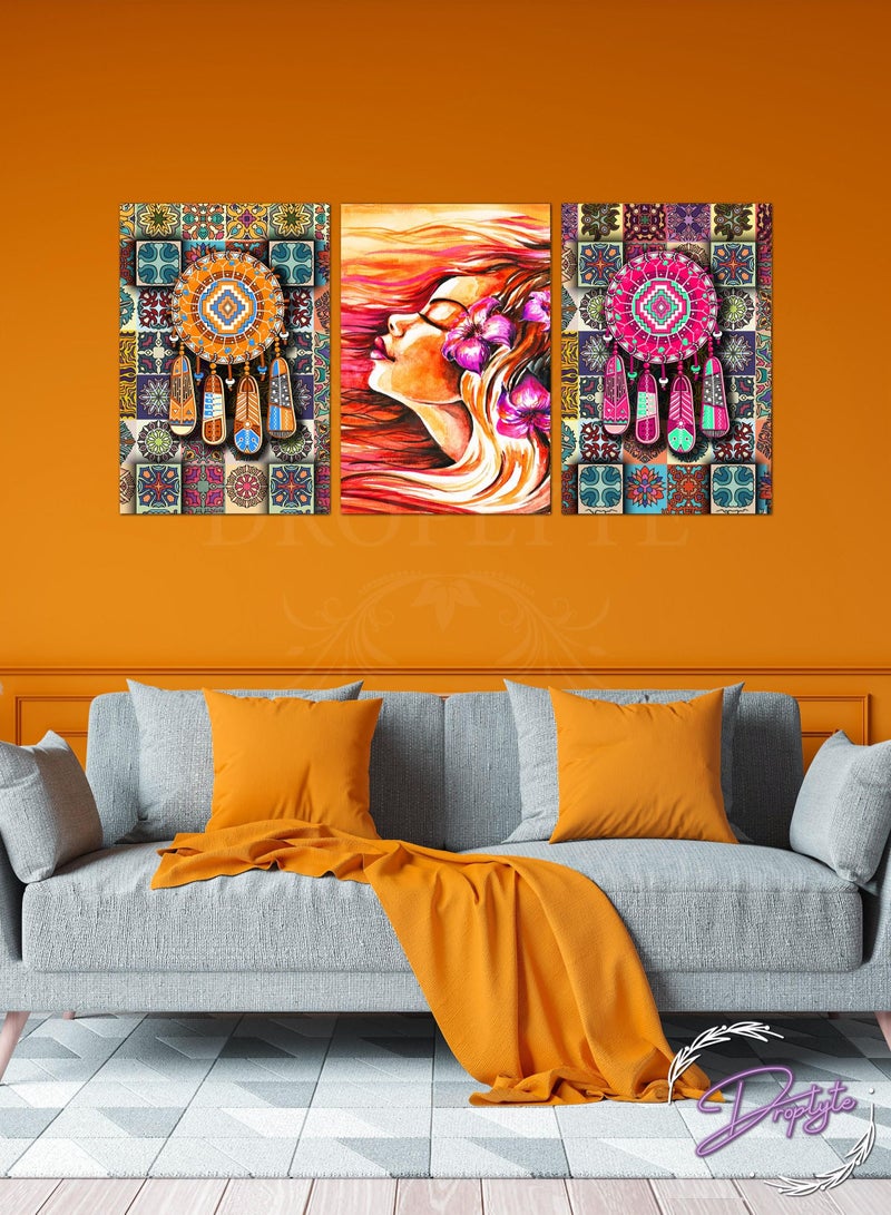Droplyte 3 Piece Abstract Woman Painting Artwork Decorative Wall Art Wall Decor Card Board MDF Home Decor 120CM x 60CM  - Image 2
