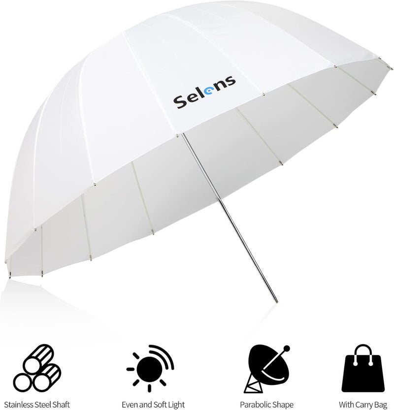 Selens 65 Inch Photography Studio Translucent Parabolic Lighting Reflective Umbrella Diffuser with Fiberglass Rib, 23 Inch Depth Soft White - Image 2