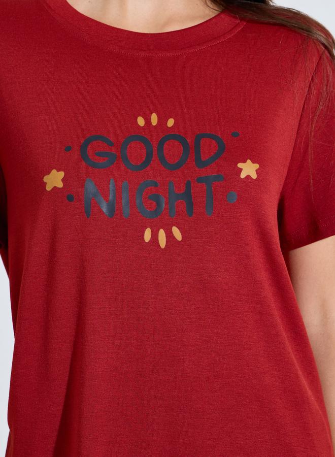 Styli Red Slogan T-Shirt and Checked Pyjama Set - Image 4