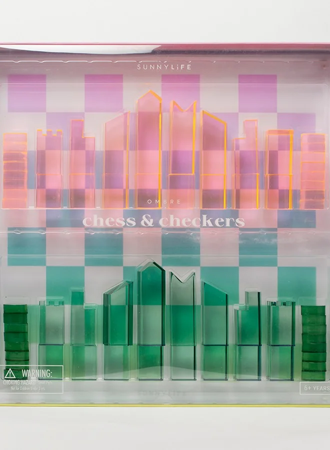 SUNNY LIFE Lucite Chess & Checkers Aurora