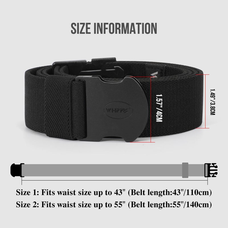 WHIPPY Mens Elastic Stretch Belt Unisex Adventure Web Belt for Women Men with Non-Metal Buckle Adjustable Belts, Black, 43 Inches - Image 4